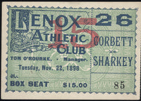 CORBETT, JAME J.-TOM SHARKEY TICKET (1898)