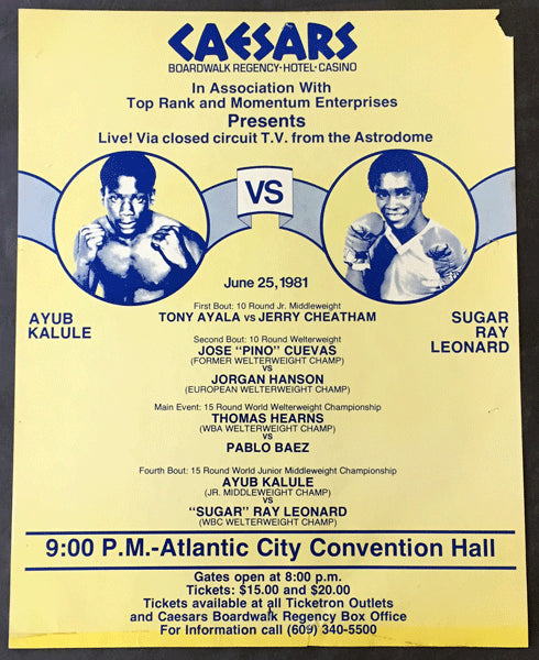 LEONARD, SUGAR RAY-AYUB KALULE CLOSED CIRCUIT POSTER (1981)