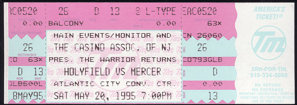 HOLYFIELD, EVANDER-RAY MERCER & HECTOR CAMACHO-HOMER GIBBINS FULL TICKET (1995)