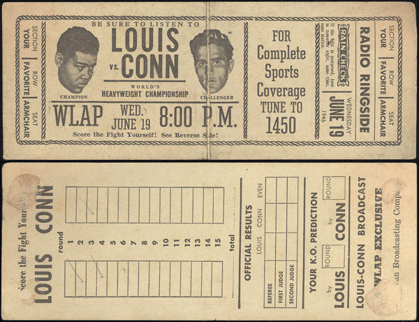 LOUIS, JOE-BILLY CONN II RADIO FULL TICKET (1946)