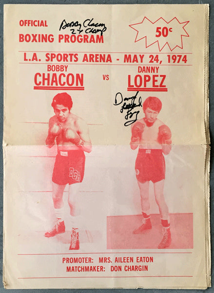 CHACON, BOBBY-DANNY "LITTLE RED" LOPEZ OFFICIAL PROGRAM (1974-SIGNED BY BOTH FIGHTERS)
