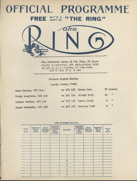 GREB, HARRY-GENE TUNNEY OFFICIAL PROGRAM (1923)