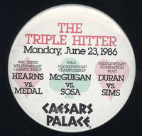 DURAN, ROBERTO-ROBBIE SIMS & HEARNS-MEDAL & MCGUIGAN-CRUZ SOUVENIR PIN (1986)