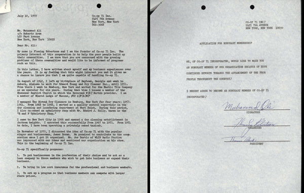 ALI, MUHAMMAD SIGNED LETTER AGREEMENT (1972)