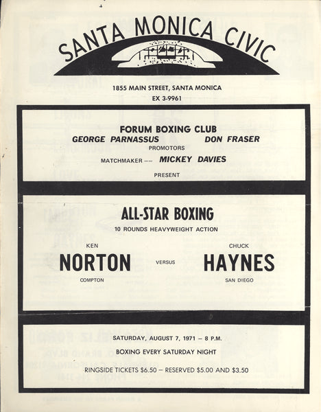 NORTON, KEN-CHUCK HAYNES OFFICIAL PROGRAM (1971)