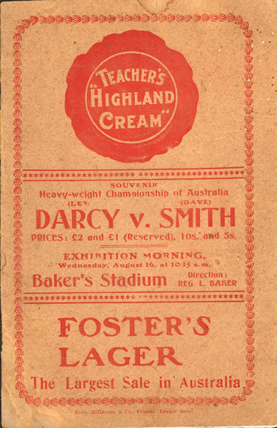 DARCY, LES-DAVE SMITH OFFICIAL PROGRAM (1916-AUSTRALIAN HEAVYWEIGHT TITLE)