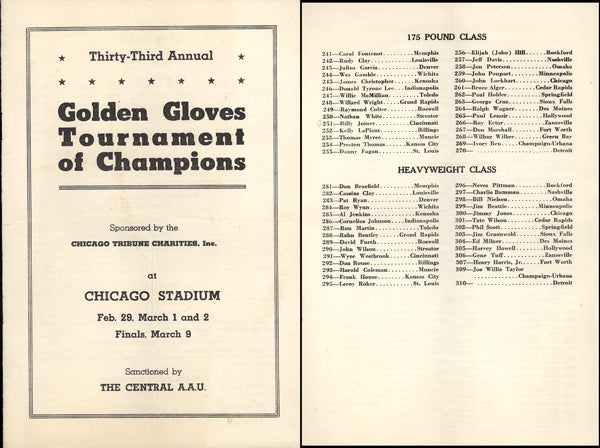 CLAY, CASSIUS 1960 GOLDEN GLOVES TOURNAMENT OF CHAMPIONS OFFICIAL PROGRAM
