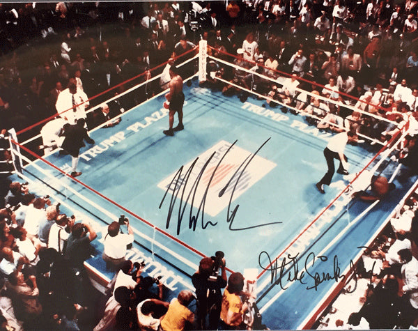 TYSON, MIKE-MICHAEL SPINKS SIGNED LARGE FORMAT PHOTOGRAPH (END OF FIGHT)