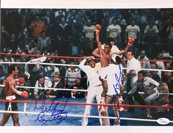 LEONARD, SUGAR RAY-WILFRED BENITEZ SIGNED LARGE FORMAT PHOTO (END OF FIGHT-SIGNED BY BOTH-JSA)