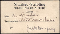 SHARKEY, JACK-YOUNG STRIBLING TRAING CAMP PASS (1929-SIGNED BY JACK DEMPSEY)