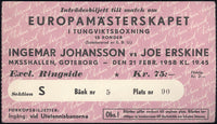 JOHANSSON, INGEMAR-JOE ERSKINE STUBLESS TICKET (1958)