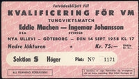 JOHANSSON, INGEMAR-EDDIE MACHEN STUBLESS TICKET (1958)