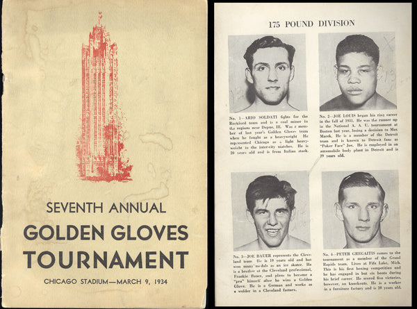 LOUIS, JOE GOLDEN GLOVES OFFICIAL PROGRAM (1934)