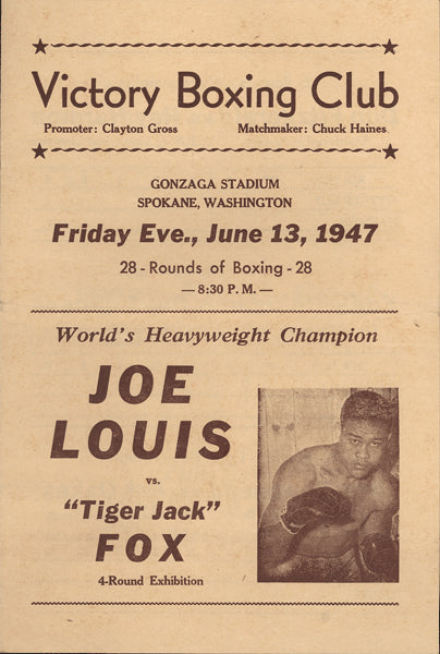 LOUIS, JOE-"TIGER" JACK FOX EXHIBITION OFFICIAL PROGRAM (1947)