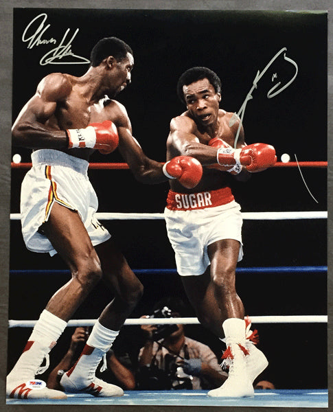 LEONARD, SUGAR RAY & THOMAS "HITMAN" HEARNS SIGNED LARGE FORMAT PHOTO (PSA/DNA)