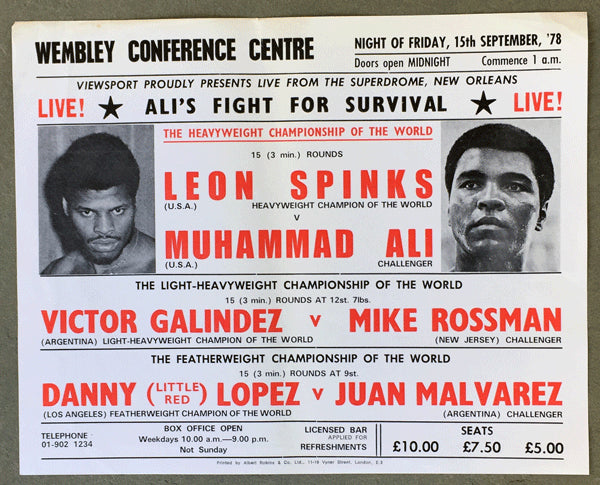 ALI, MUHAMMAD-LEON SPINKS II BRITISH CLOSED CIRCUIT BROADSIDE (1978)