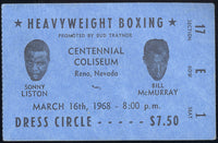 LISTON, SONNY-BILL MCMURRAY STUBLESS TICKET (1968)