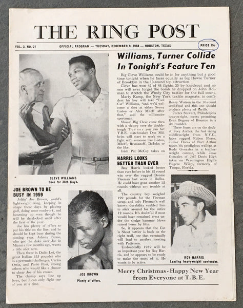 WILLIAMS, CLEVELAND-HOWIE TURNER OFFICIAL PROGRAM (1958) – JO Sports Inc.