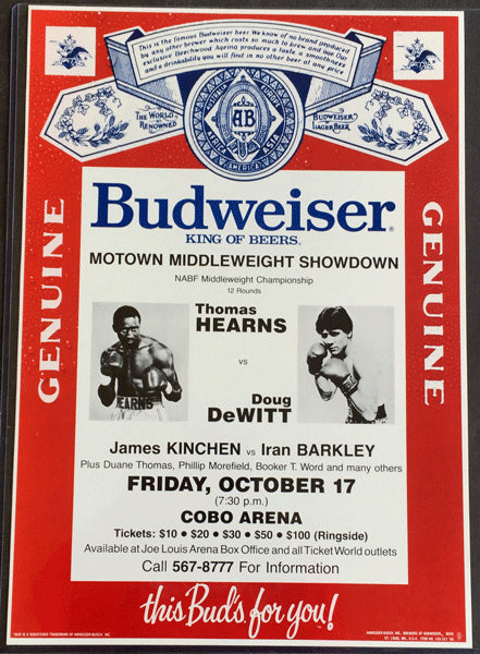 HEARNS, THOMAS-DOUG DEWITT SOUVENIR BUDWEISER POSTER (1986)