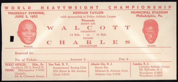 WALCOTT, JERSEY JOE-EZZARD CHARLES FIGHT ENVELOPE (1952)