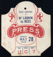ROSS, BARNEY-JIMMY MCLARNIN PRESS PASS (1935)