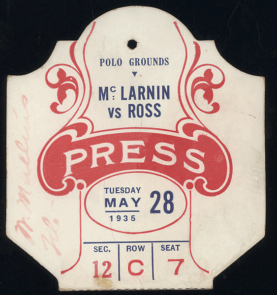 ROSS, BARNEY-JIMMY MCLARNIN PRESS PASS (1935)
