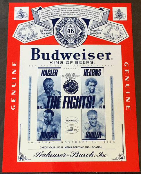 HAGLER, MARVIN-JOHN MUGABI & TOMMY HEARNS-JAMES SHULER SOUVENIR POSTER (1986)