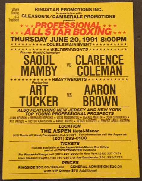 HOPKINS, BERNARD-PEDRO MARQUEZ ON SITE POSTER (1991-HOPKINS 12TH PRO FIGHT)