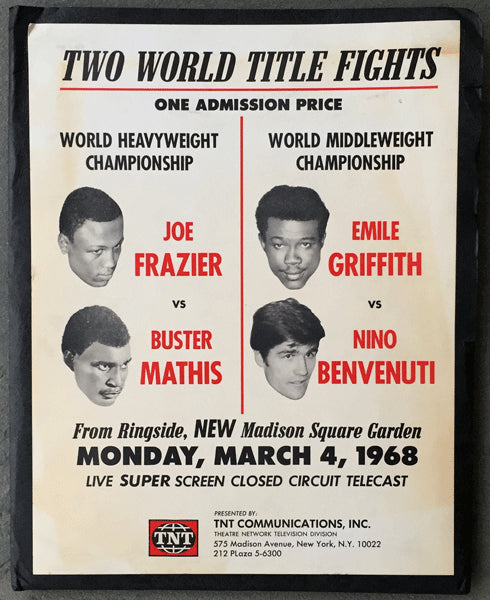 FRAZIER, JOE-BUSTER MATHIS & EMILE GRIFFITH-NINO BENVENTUTI PRESS KIT (1968)