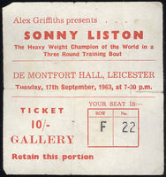 LISTON, SONNY APPEARANCE STUBLESS TICKET (1963)