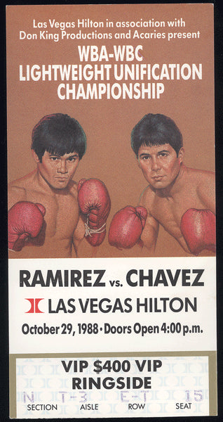 CHAVEZ, JULIO CESAR-JORGE LUIS RAMIREZ STUBLESS TICKET (1988)
