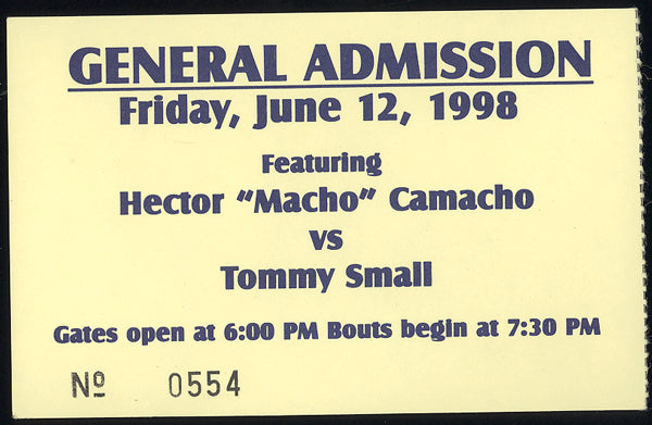 CAMACHO, HECTOR "MACHO"-TOMMY SMALL STUBLESS TICKET (1998)
