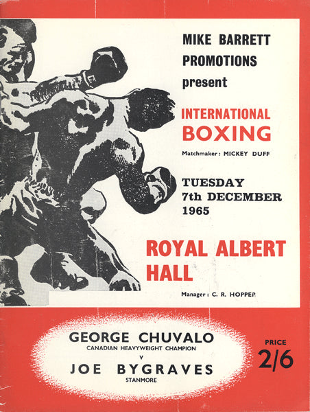 CHUVALO, GEORGE-JOE BYGRAVES OFFICIAL PROGRAM (1965)