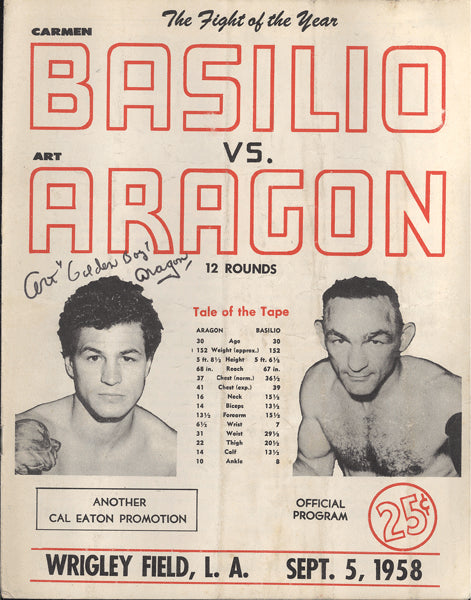 BASILIO, CARMEN-ART ARAGON OFFICIAL PROGRAM (1958-SIGNED BY ARAGON)