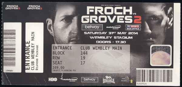 JOSHUA, ANTHONY-MATT LEGG & CARL FROCH-GEORGE GROVES STUBLESS TICKET (2014)