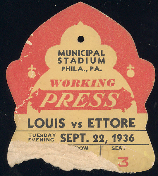LOUIS, JOE-AL ETTORE WORKING PRESS PASS (1936)