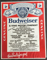COOPER, BERT-ROCKY PEPELI & MARK GASTINEAU-RICK HOARD & TEX COBB-SONNY BARCH BUDWEISER POSTER (1992-SIGNED BY GASTINEAU & COBB)