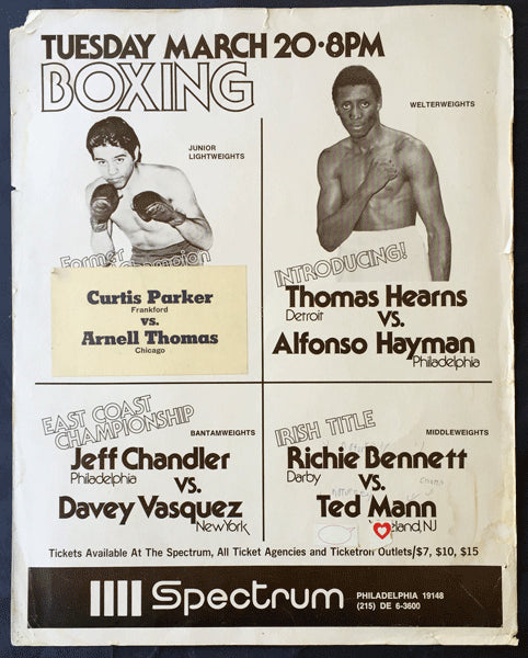 HEARNS, THOMAS-ALFONSO HAYMAN & JEFF CHANDLER-DAVEY VASQUEZ ON SITE POSTER (1979)