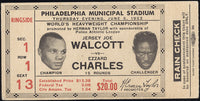 WALCOTT, JERSEY JOE-EZZARD CHARLES IV STUBLESS TICKET (1952)