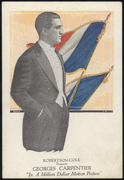 CARPENTIER, GEORGES SOUVENIR POSTCARD (1920-ADVERTISING HIS MOVIE WONDER MAN)