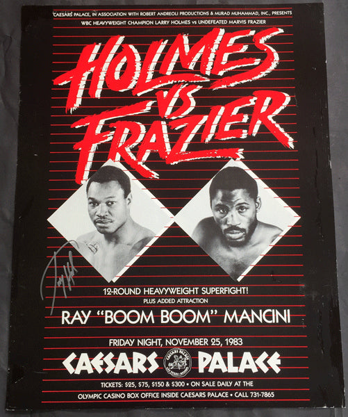 HOLMES, LARRY-MARVIS FRAZIER SIGNED ON SITE POSTER (1983)