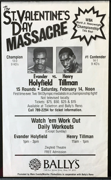 HOLYFIELD, EVANDER-HENRY TILLMAN PRE FIGHT WORK OUT POSTER (1987)