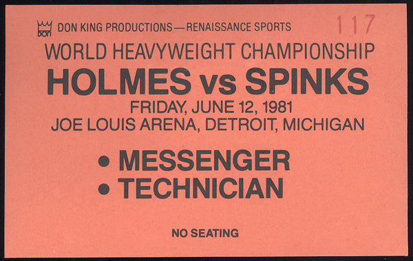 HOLMES, LARRY-LEON SPINKS MESSENGER PASS (1981)