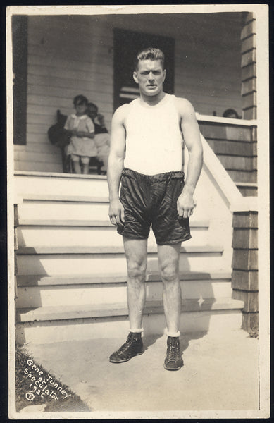 TUNNEY, GENE REAL PHOTO POSTCARD (1926-AT TRAINING CAMP FOR DEMPSEY)