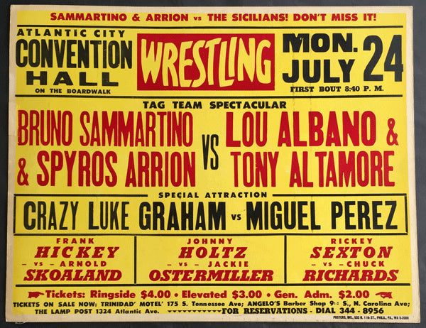 SAMMARTINO, BRUNO & SPYROS ARRION VS LOU ALBANO & TONY ALTAMORE (1967)