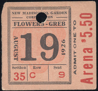GREB, HARRY-TIGER FLOWERS ORIGINAL TICKET STUB (1926-GREB'S LAST FIGHT-PSA/DNA)