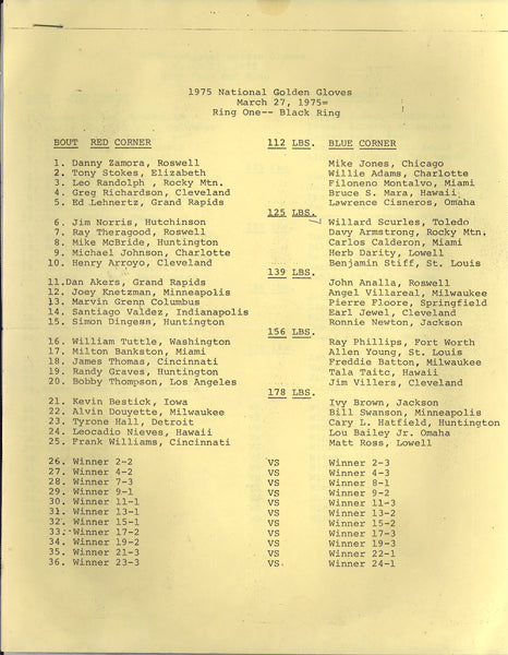 1975 NATIONAL GOLDEN GLOVES OFFICIAL PROGRAM