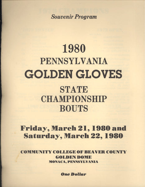 1980 PENNSYLVANIA GOLDEN GLOVES STATE CHAMPIONSHIP PROGRAM (SHULER, BIGGS)