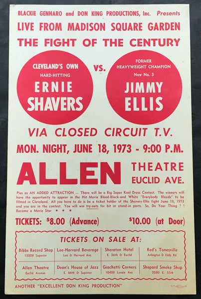 SHAVERS, EARNIE-JIMMY ELLIS CLOSED CIRCUIT POSTER (1973)