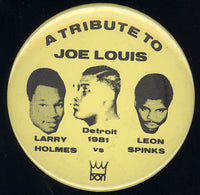 HOLMES, LARRY-LEON SPINKS SOUVENIR PIN (1981)